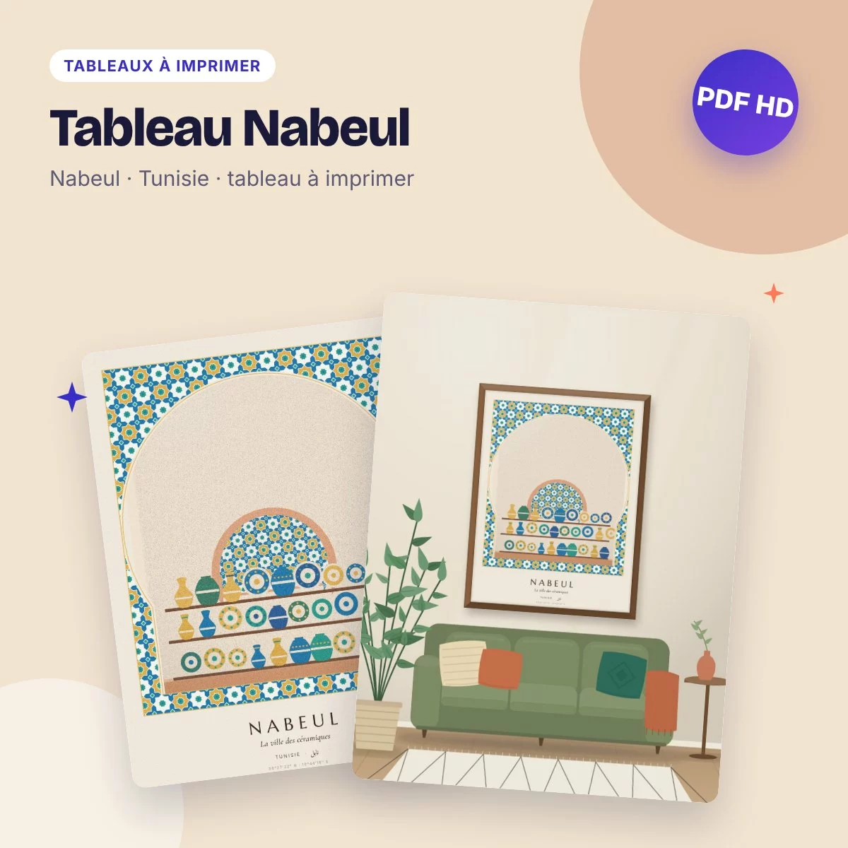 Tableau Nabeul – la ville des céramiques, poteries colorées, PDF