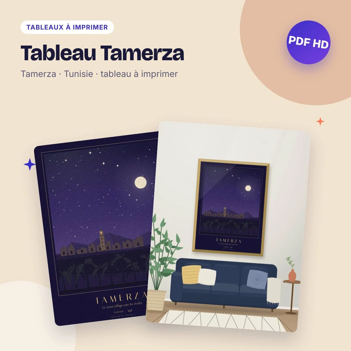 Tableau Tamerza – le vieux village sous les étoiles, PDF haute qualité
