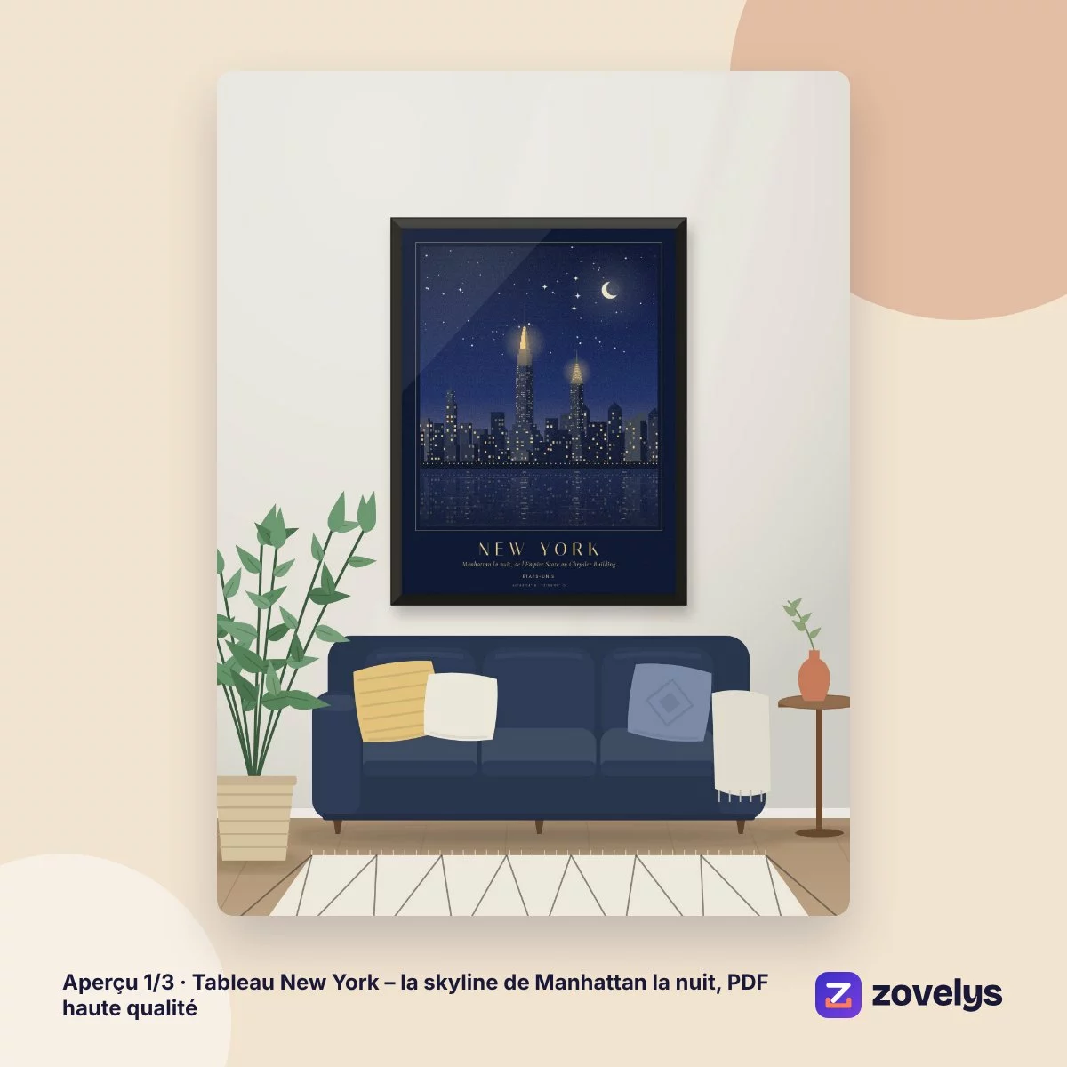 Tableau New York – la skyline de Manhattan la nuit, PDF haute qualité – aperçu 1