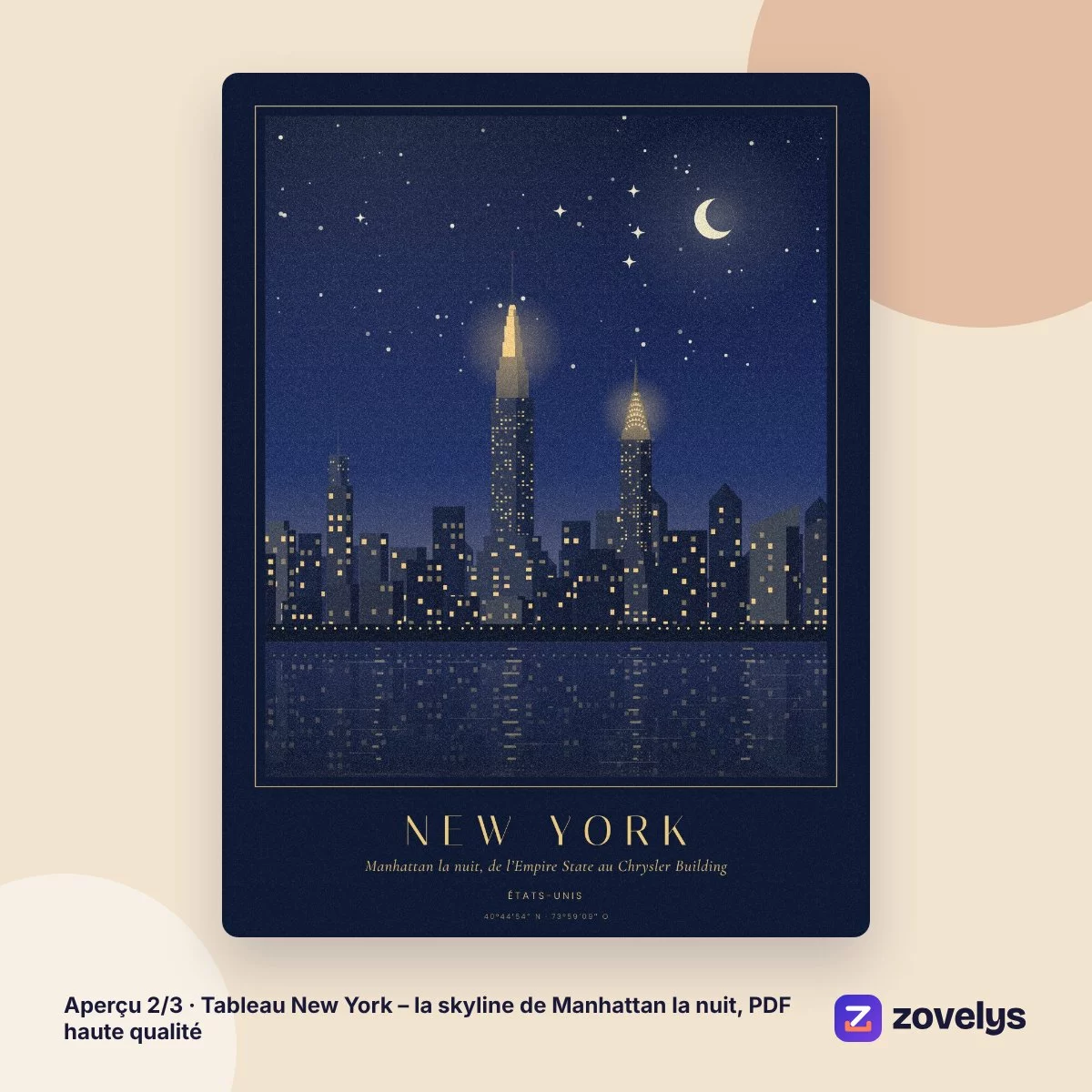 Tableau New York – la skyline de Manhattan la nuit, PDF haute qualité – aperçu 2