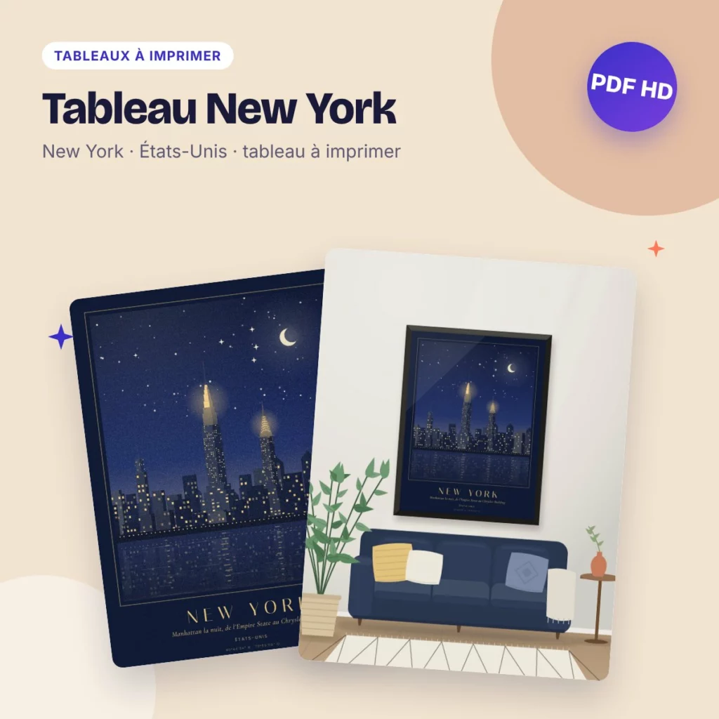 Tableau New York – la skyline de Manhattan la nuit, PDF haute qualité