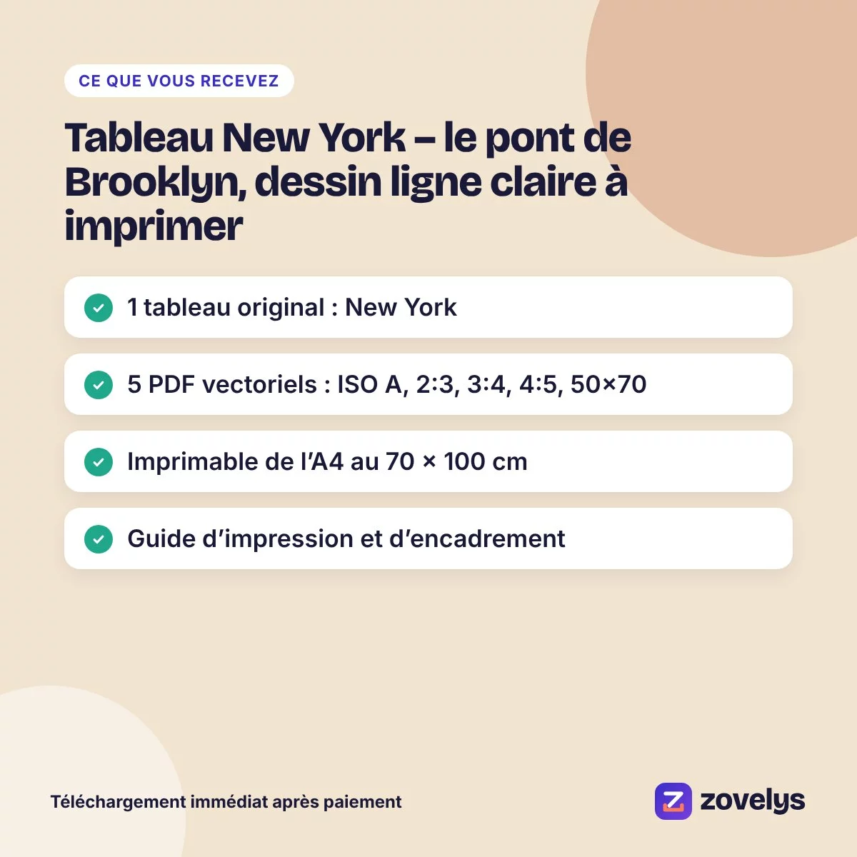 Tableau New York – le pont de Brooklyn, dessin ligne claire à imprimer – aperçu 4