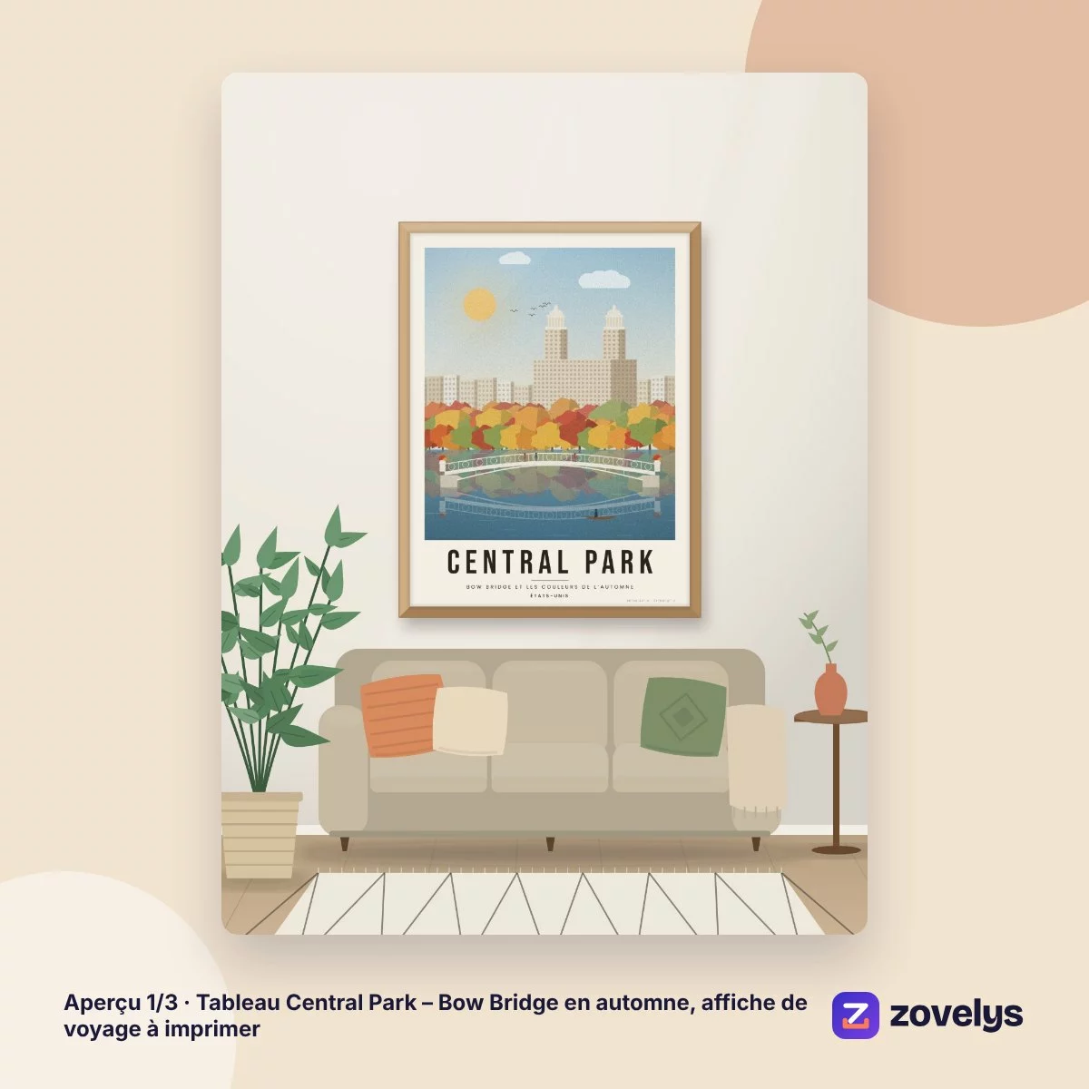 Tableau Central Park – Bow Bridge en automne, affiche de voyage à imprimer – aperçu 1