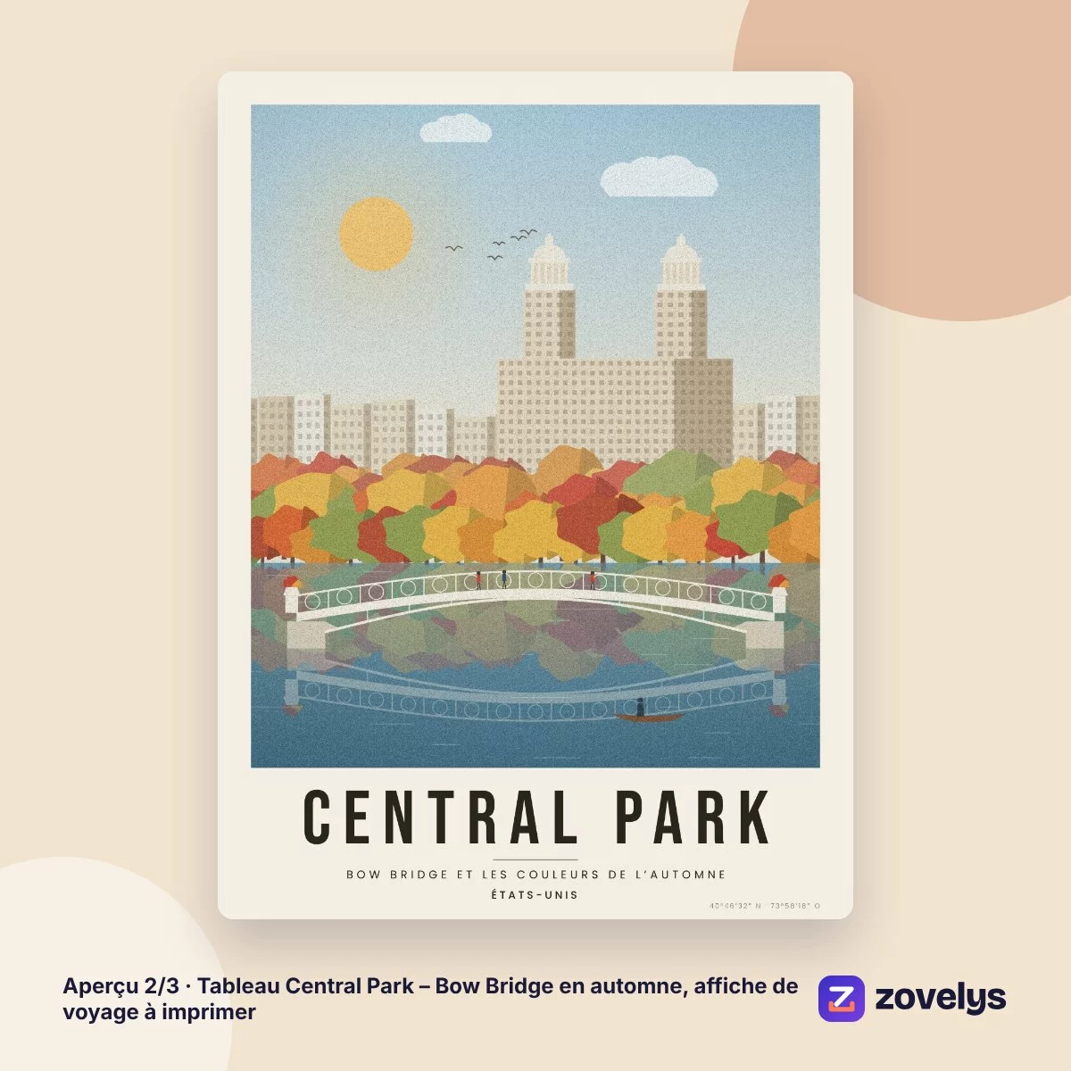 Tableau Central Park – Bow Bridge en automne, affiche de voyage à imprimer – aperçu 2