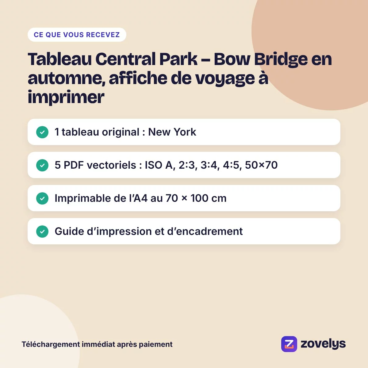 Tableau Central Park – Bow Bridge en automne, affiche de voyage à imprimer – aperçu 4