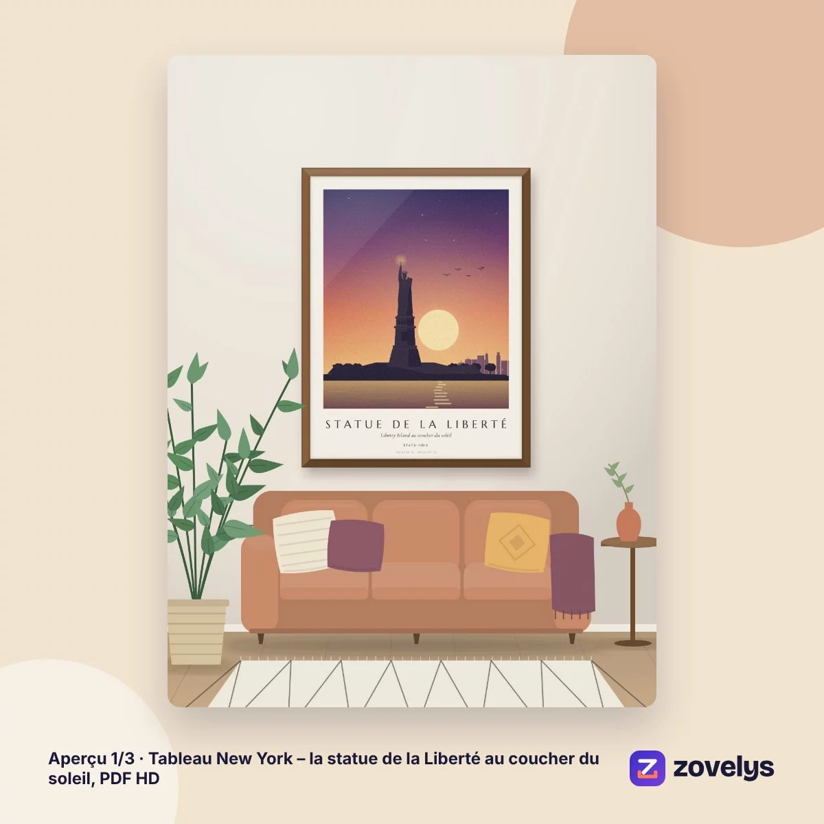 Tableau New York – la statue de la Liberté au coucher du soleil, PDF HD – aperçu 1