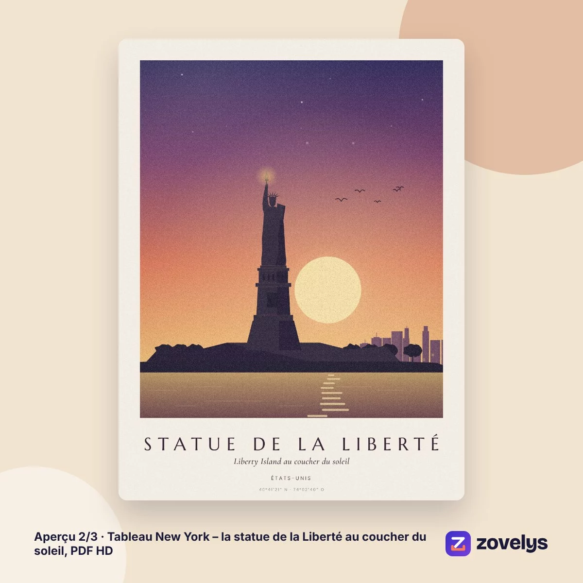 Tableau New York – la statue de la Liberté au coucher du soleil, PDF HD – aperçu 2