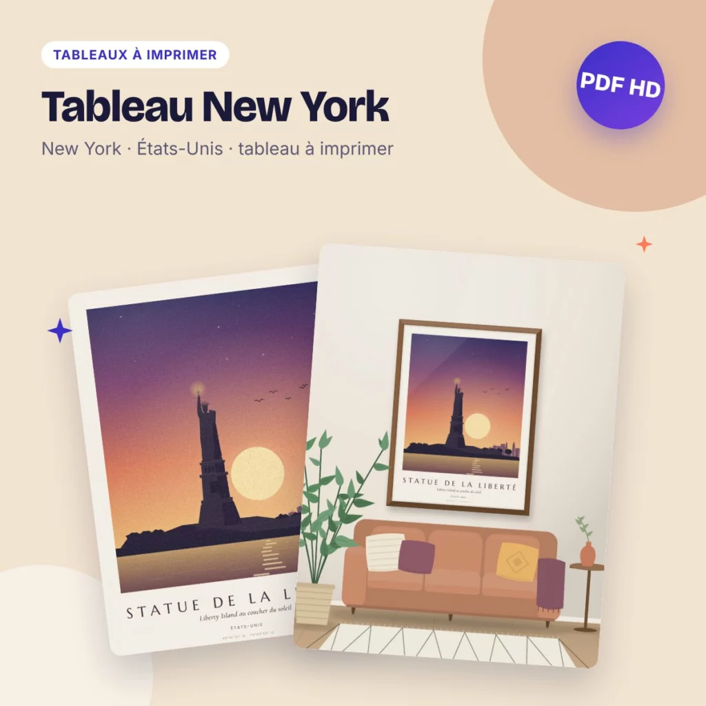 Tableau New York – la statue de la Liberté au coucher du soleil, PDF HD