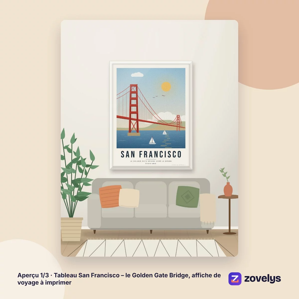Tableau San Francisco – le Golden Gate Bridge, affiche de voyage à imprimer – aperçu 1