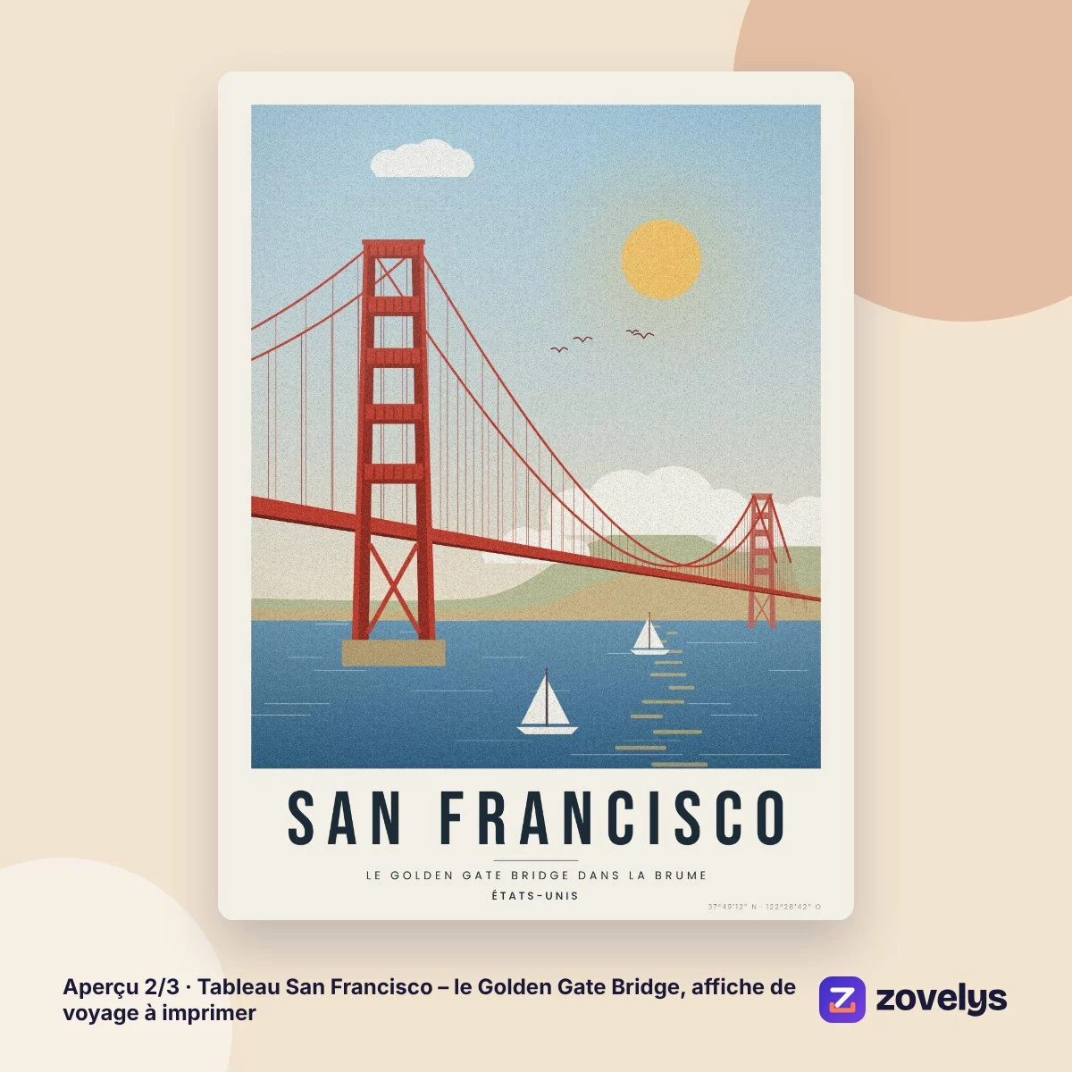 Tableau San Francisco – le Golden Gate Bridge, affiche de voyage à imprimer – aperçu 2