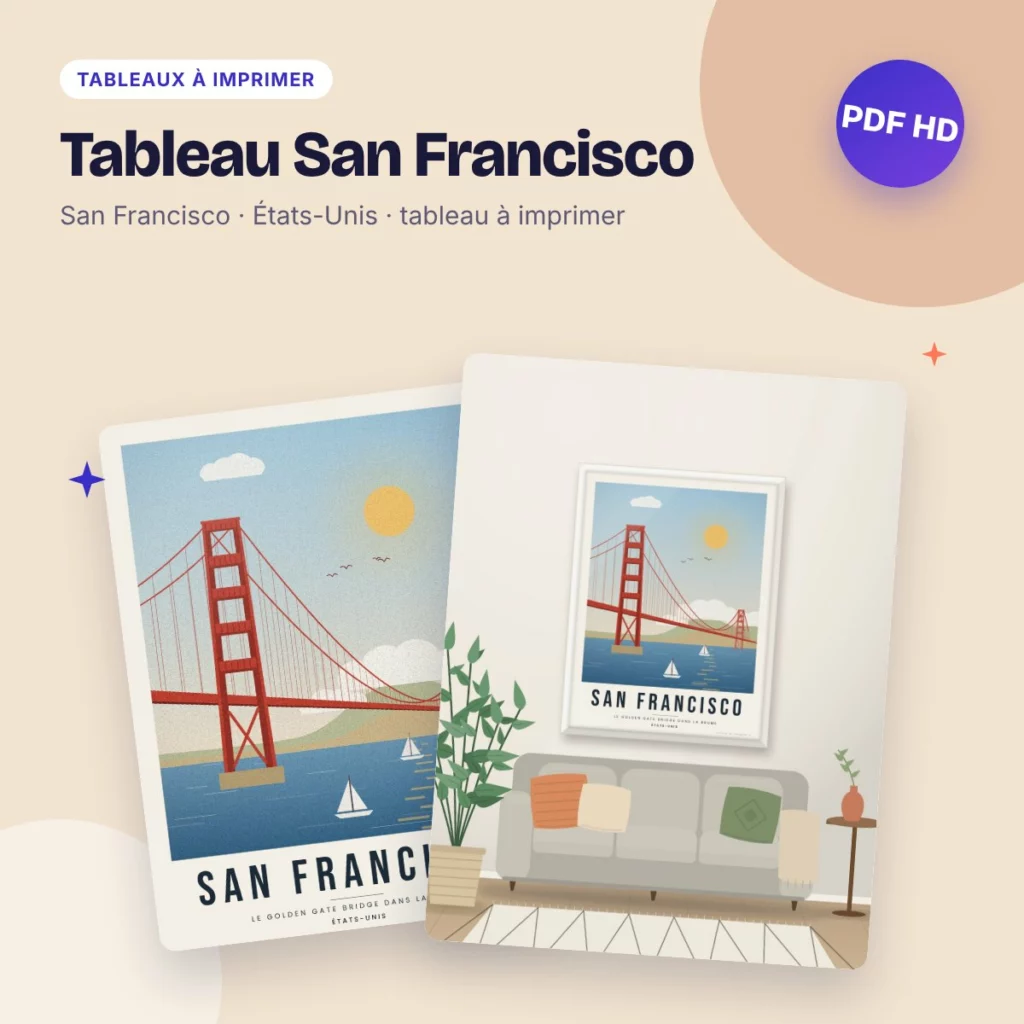 Tableau San Francisco – le Golden Gate Bridge, affiche de voyage à imprimer