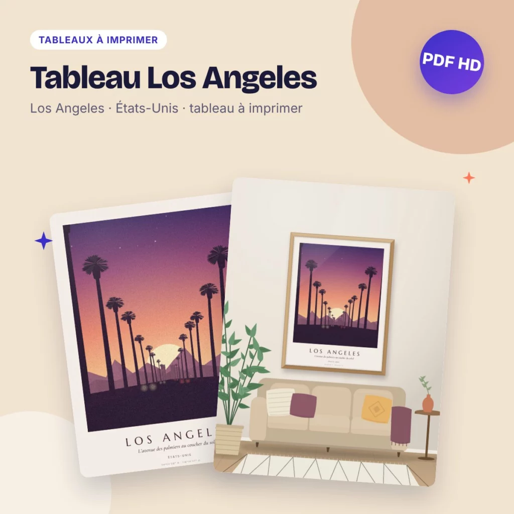 Tableau Los Angeles – les palmiers au coucher du soleil, PDF haute qualité