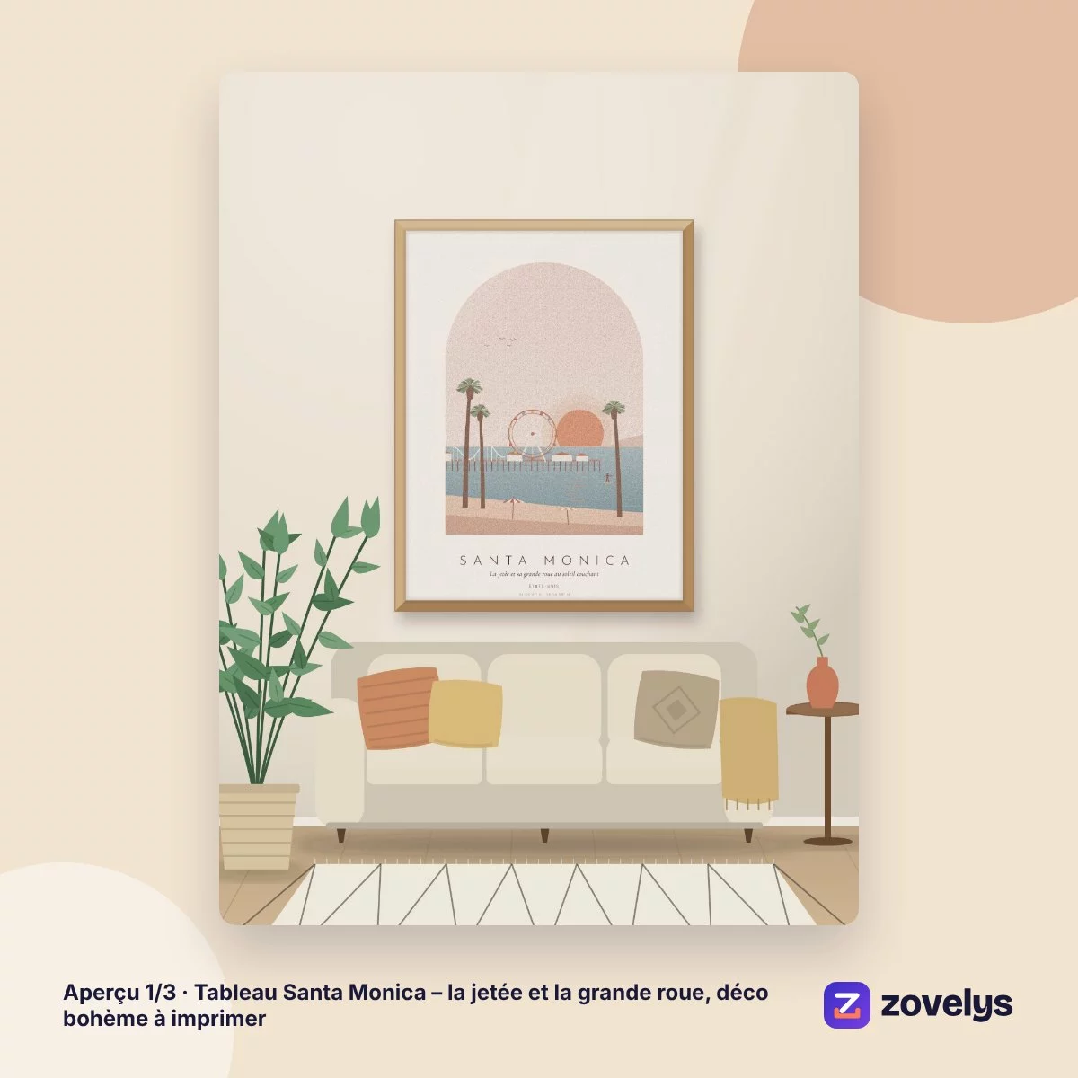 Tableau Santa Monica – la jetée et la grande roue, déco bohème à imprimer – aperçu 1