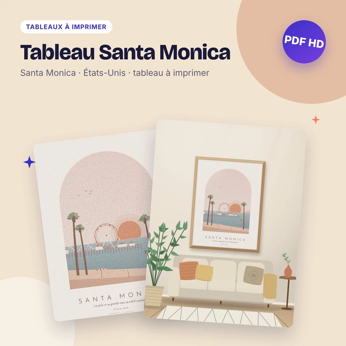 Tableau Santa Monica – la jetée et la grande roue, déco bohème à imprimer