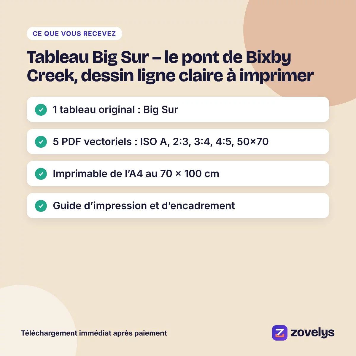 Tableau Big Sur – le pont de Bixby Creek, dessin ligne claire à imprimer – aperçu 4