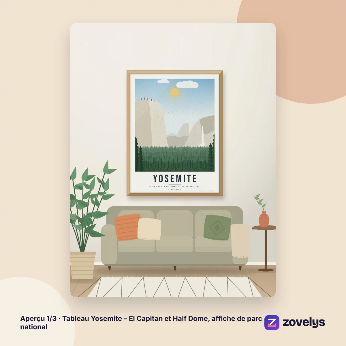 Tableau Yosemite – El Capitan et Half Dome, affiche de parc national – aperçu 1