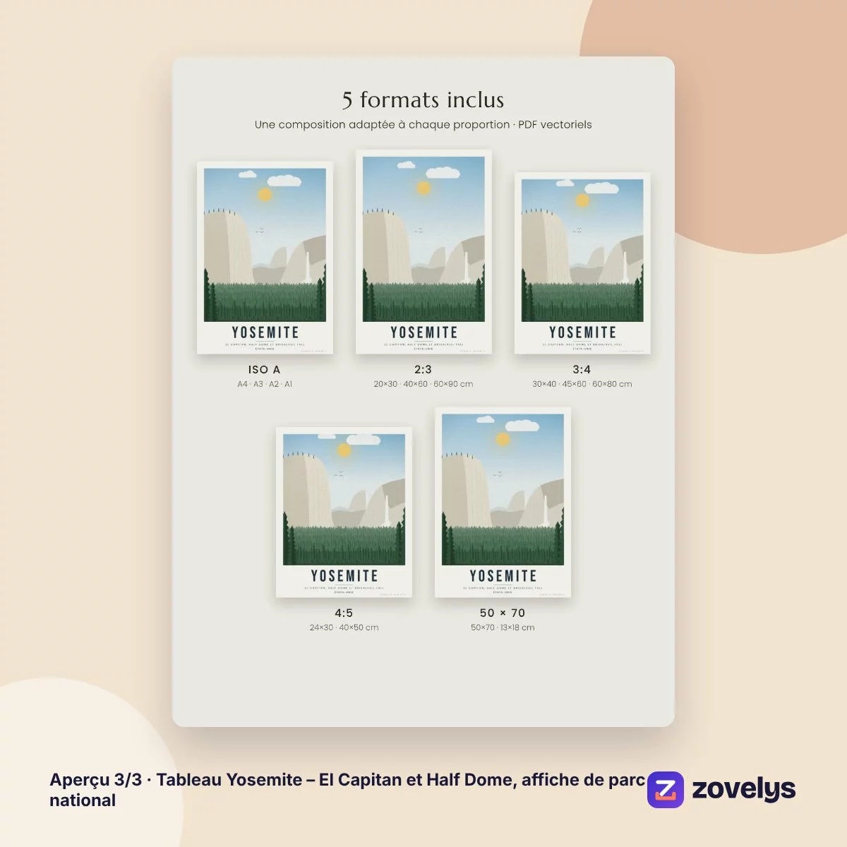 Tableau Yosemite – El Capitan et Half Dome, affiche de parc national – aperçu 3