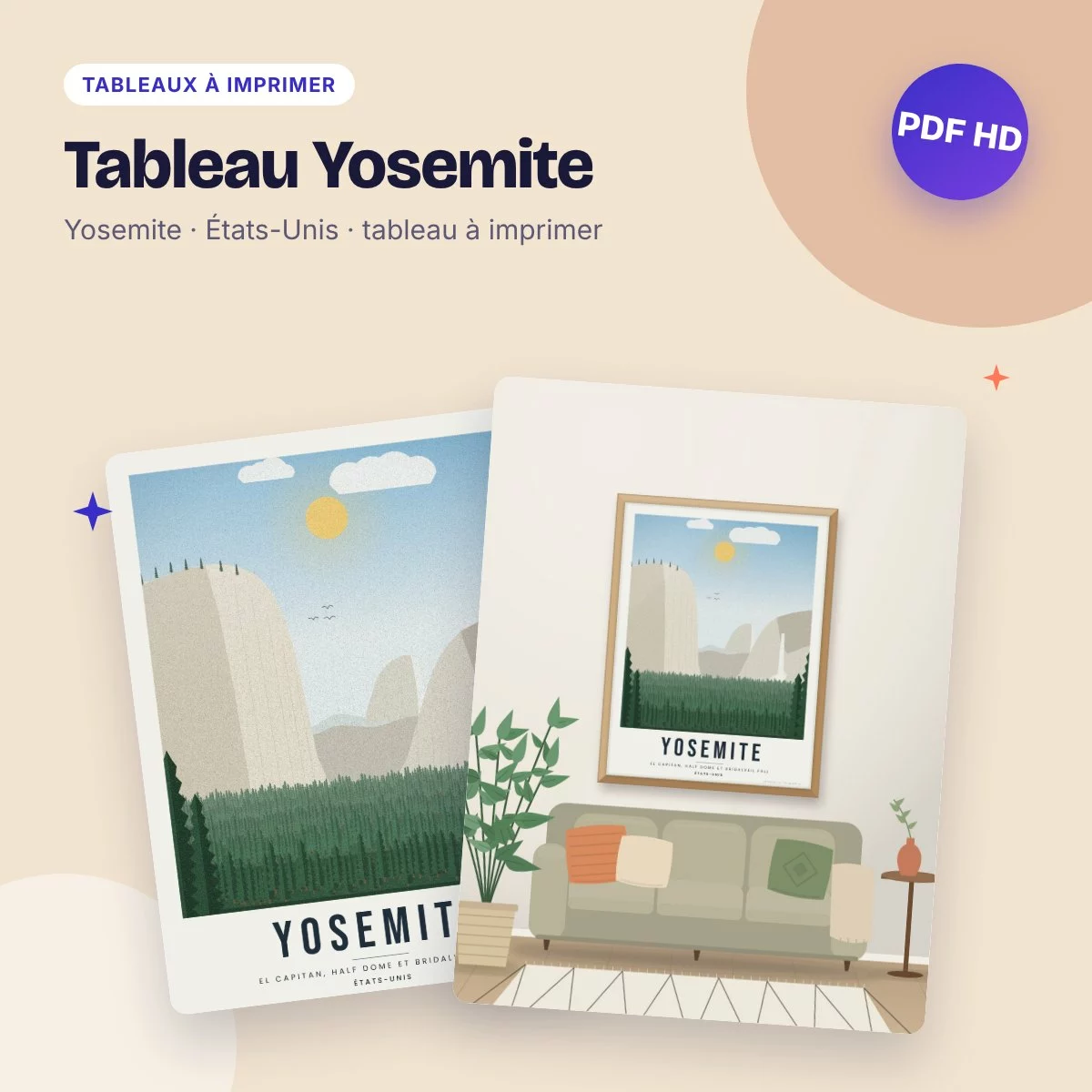 Tableau Yosemite – El Capitan et Half Dome, affiche de parc national