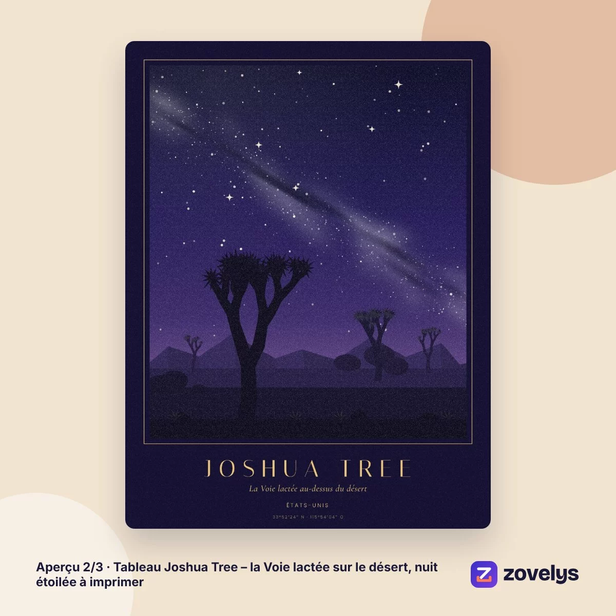 Tableau Joshua Tree – la Voie lactée sur le désert, nuit étoilée à imprimer – aperçu 2