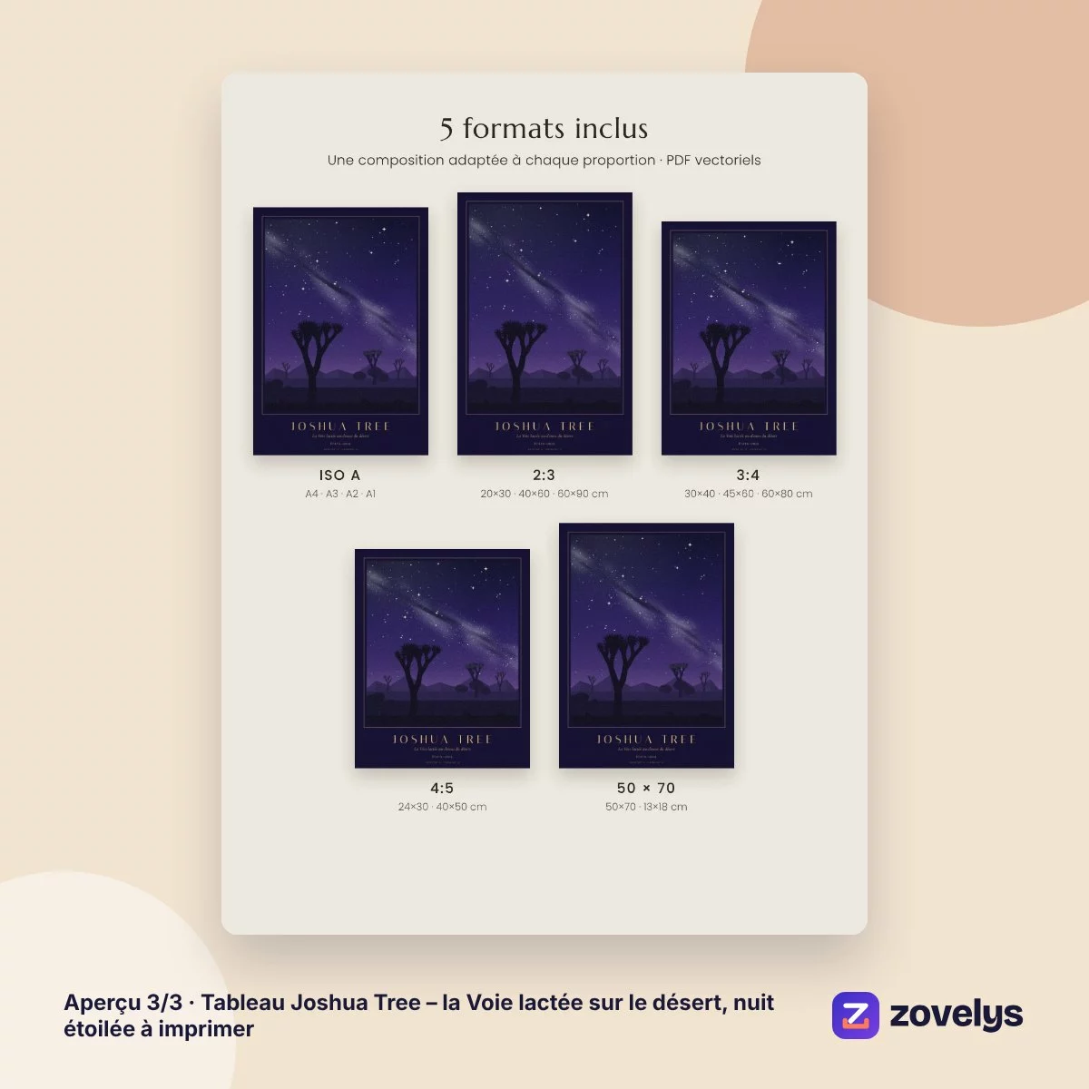 Tableau Joshua Tree – la Voie lactée sur le désert, nuit étoilée à imprimer – aperçu 3
