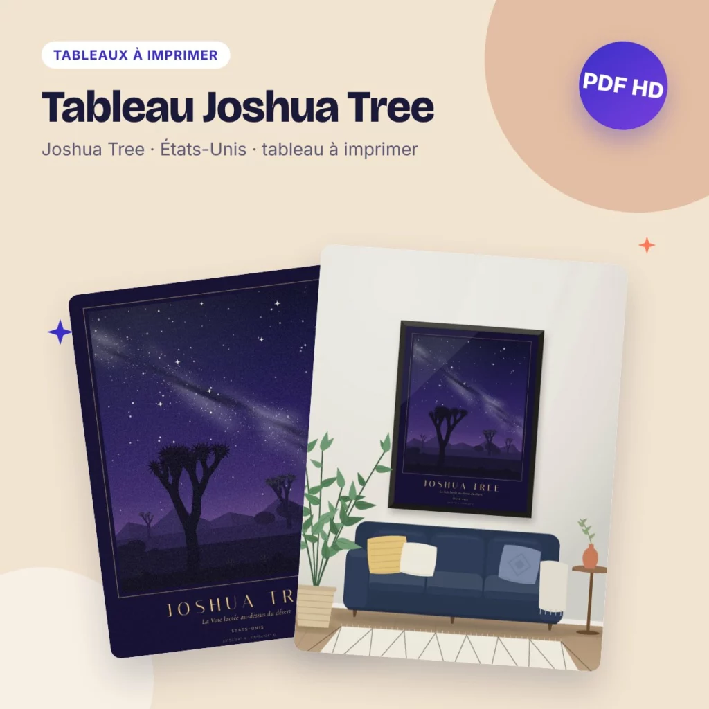Tableau Joshua Tree – la Voie lactée sur le désert, nuit étoilée à imprimer