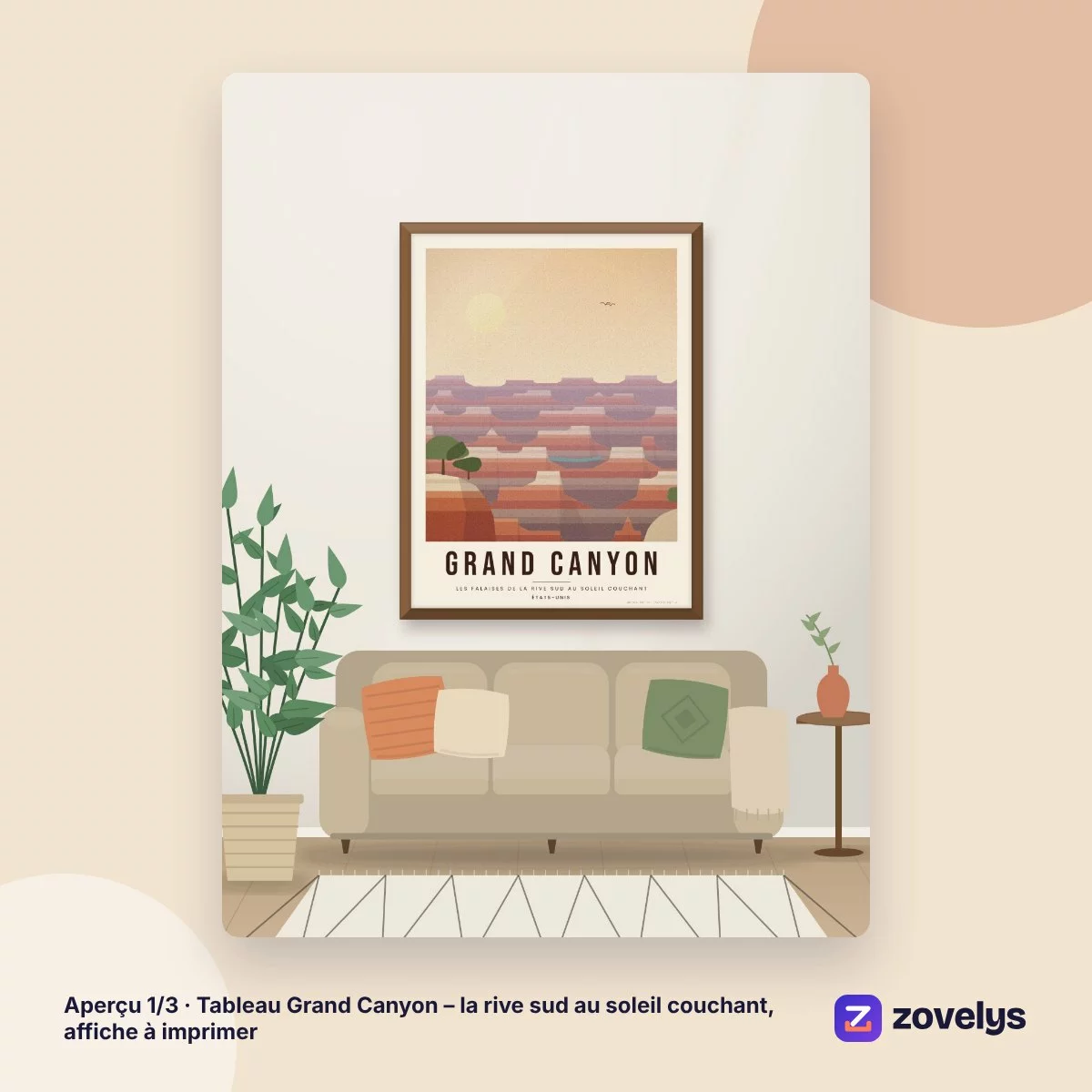 Tableau Grand Canyon – la rive sud au soleil couchant, affiche à imprimer – aperçu 1