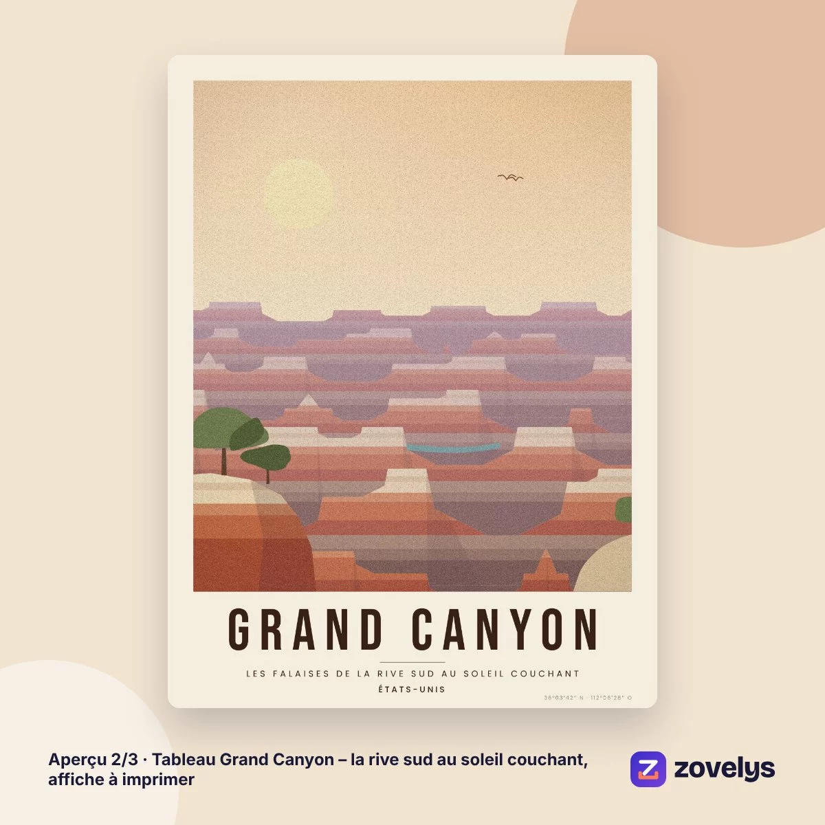 Tableau Grand Canyon – la rive sud au soleil couchant, affiche à imprimer – aperçu 2