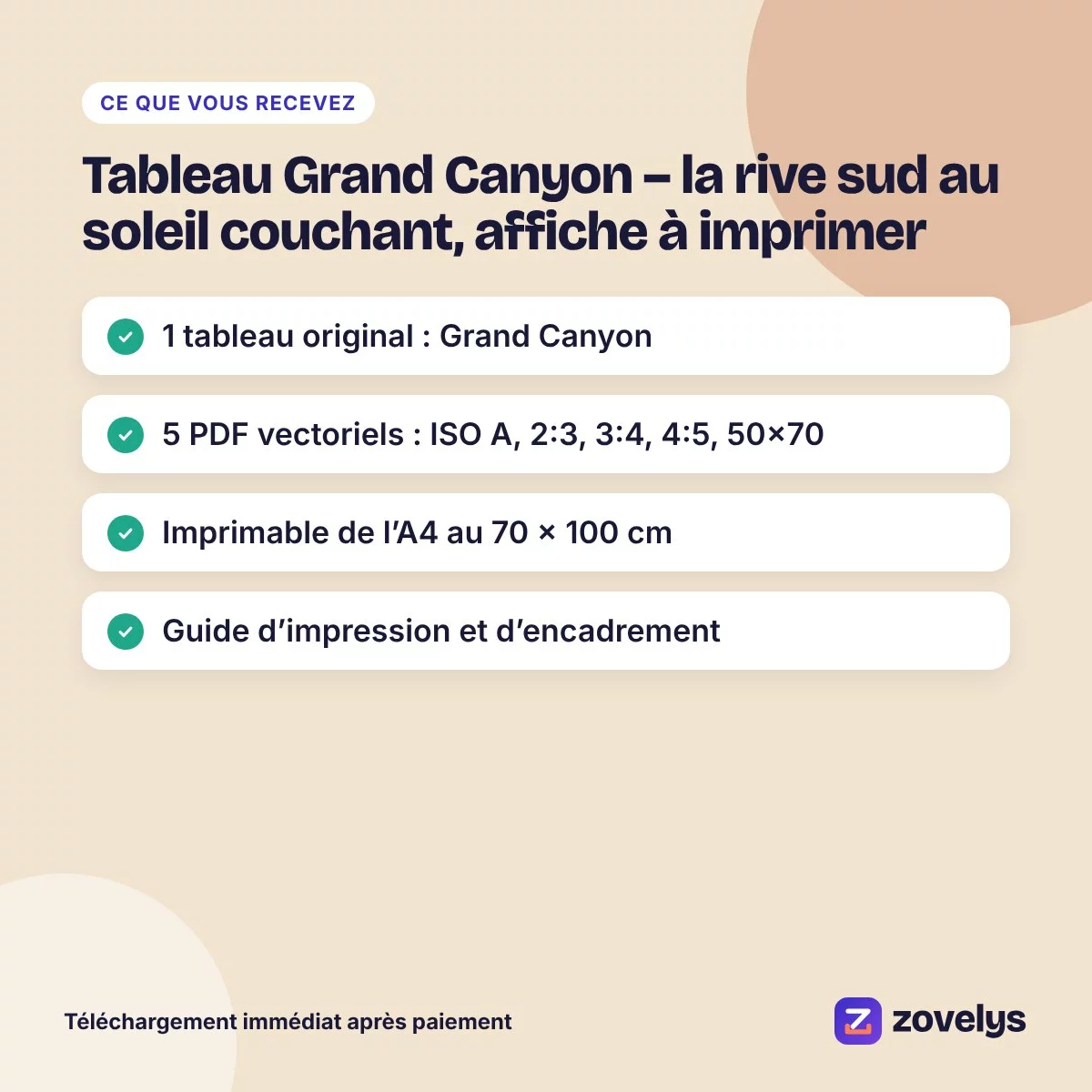 Tableau Grand Canyon – la rive sud au soleil couchant, affiche à imprimer – aperçu 4