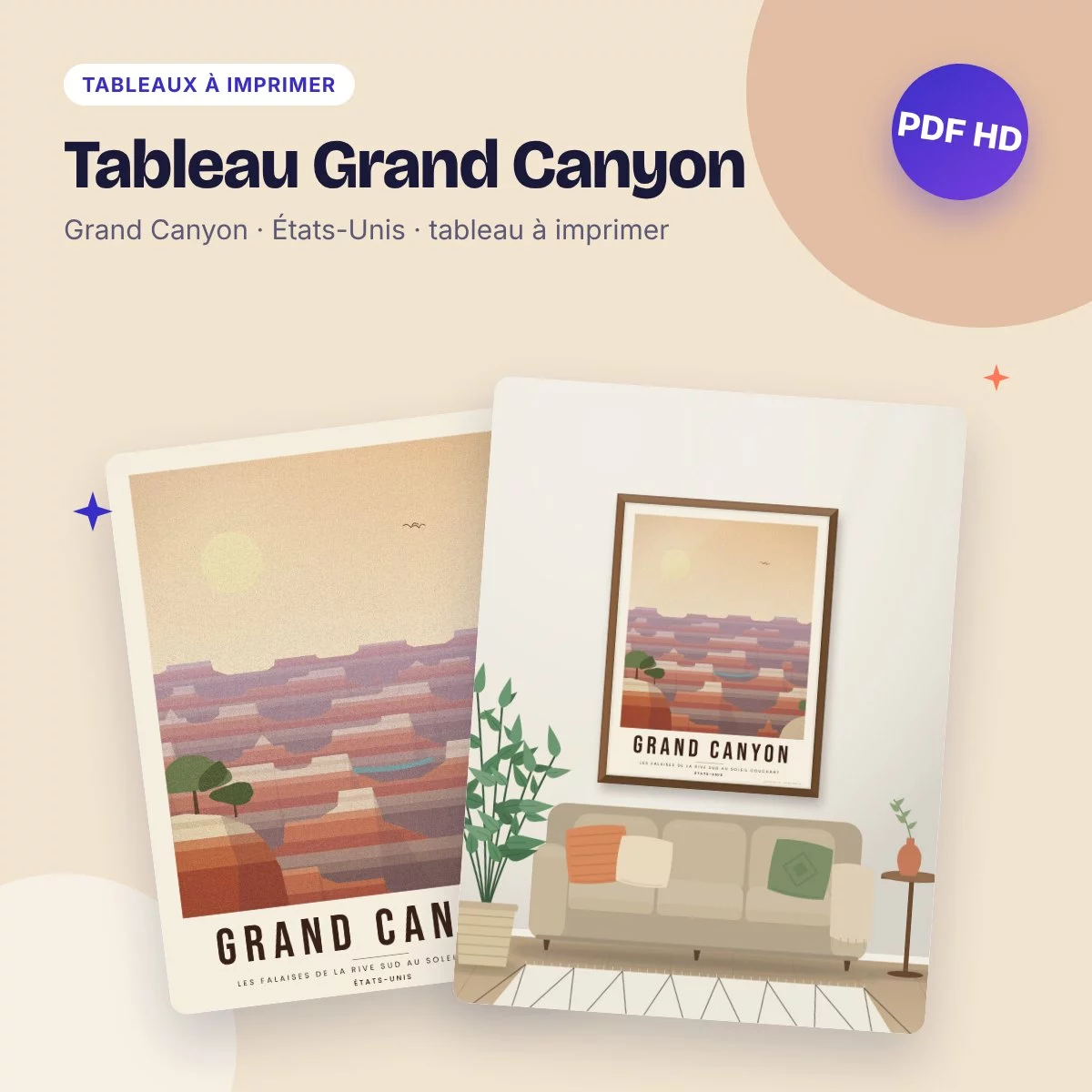 Tableau Grand Canyon – la rive sud au soleil couchant, affiche à imprimer