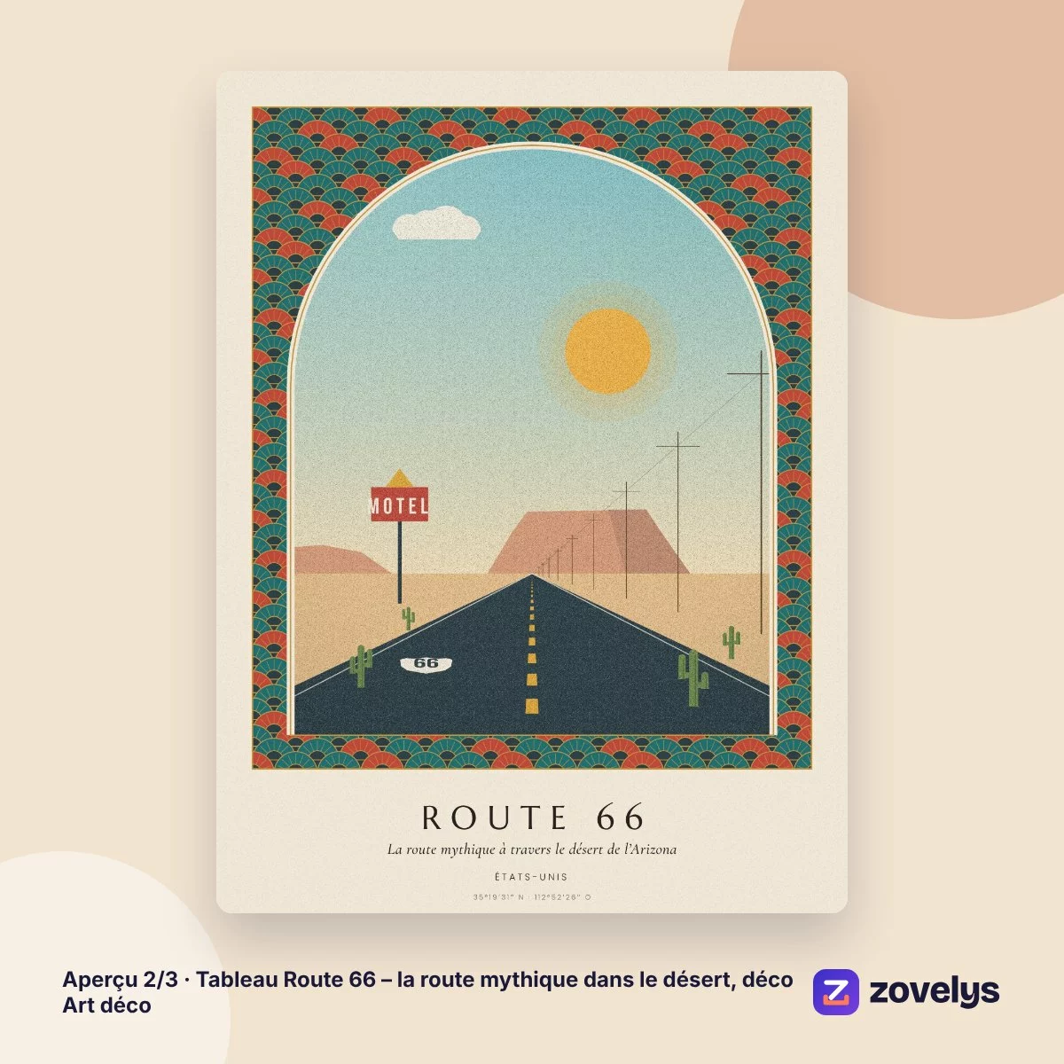 Tableau Route 66 – la route mythique dans le désert, déco Art déco – aperçu 2