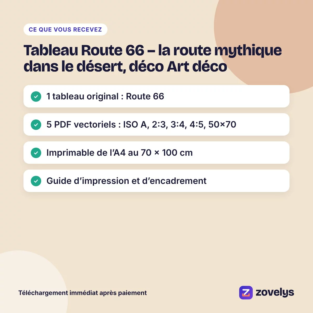 Tableau Route 66 – la route mythique dans le désert, déco Art déco – aperçu 4