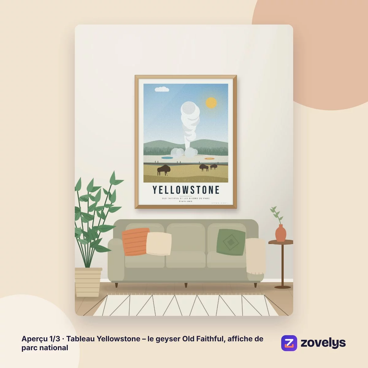 Tableau Yellowstone – le geyser Old Faithful, affiche de parc national – aperçu 1