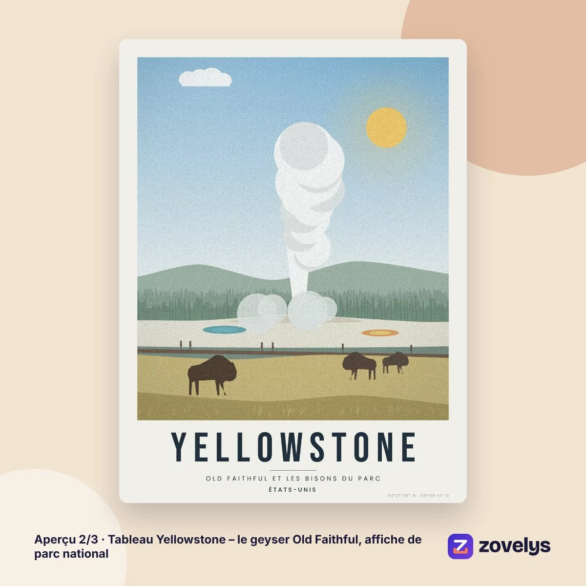Tableau Yellowstone – le geyser Old Faithful, affiche de parc national – aperçu 2