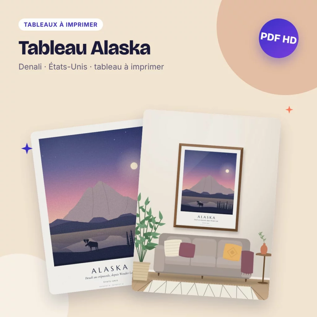 Tableau Alaska – Denali au crépuscule, PDF haute qualité à imprimer