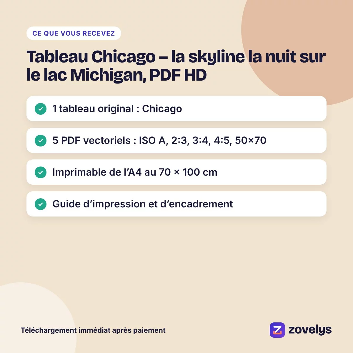 Tableau Chicago – la skyline la nuit sur le lac Michigan, PDF HD – aperçu 4