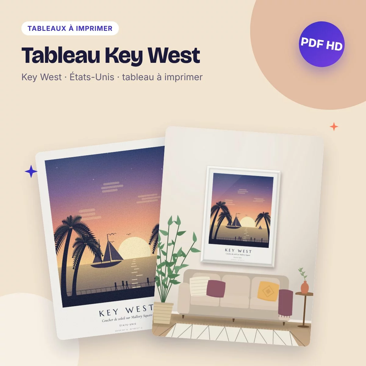 Tableau Key West – coucher de soleil sur Mallory Square, PDF HD