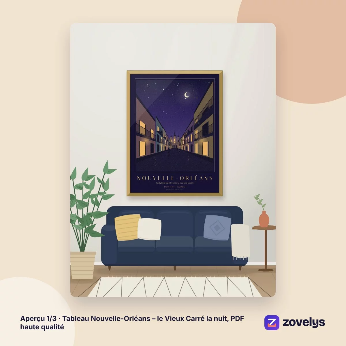 Tableau Nouvelle-Orléans – le Vieux Carré la nuit, PDF haute qualité – aperçu 1