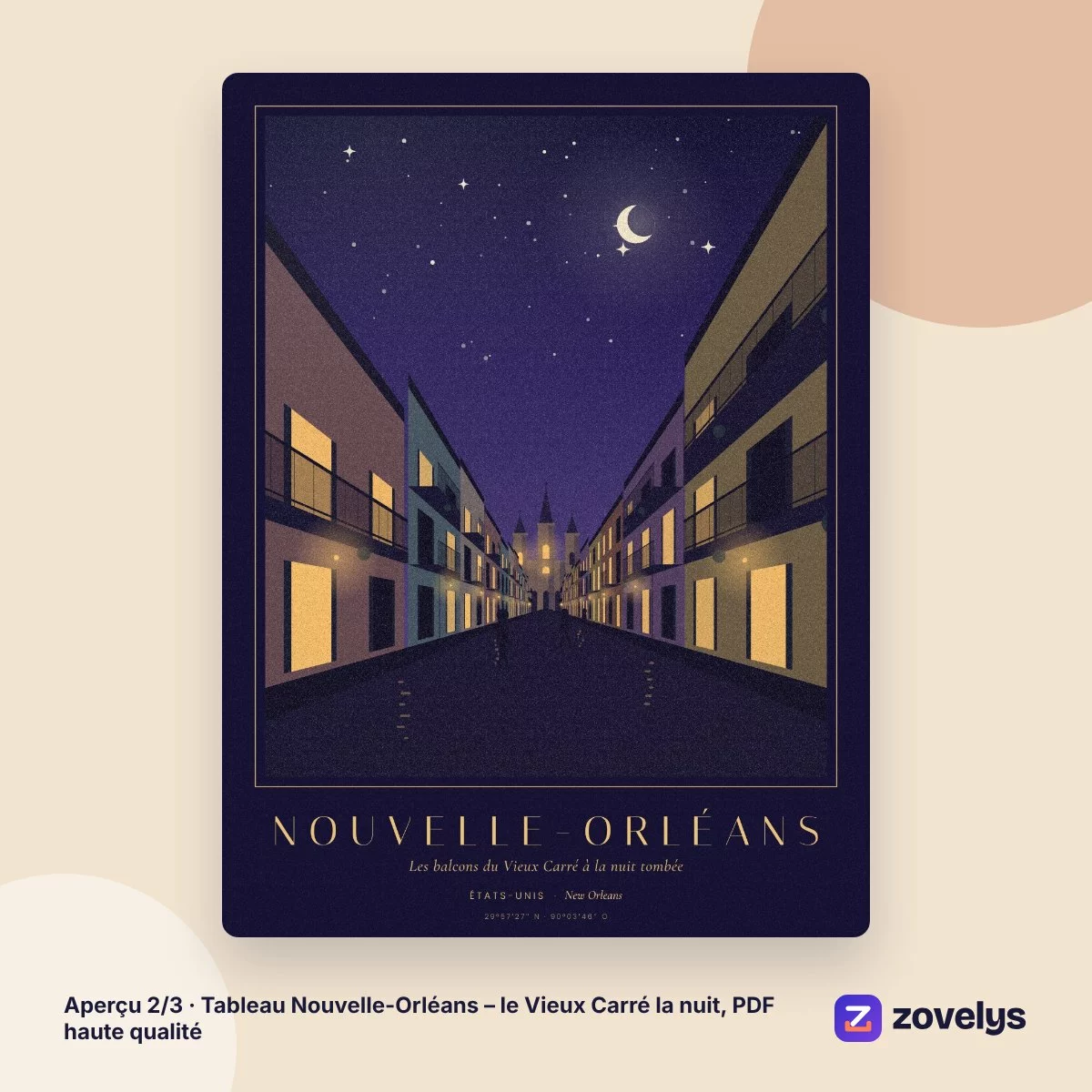 Tableau Nouvelle-Orléans – le Vieux Carré la nuit, PDF haute qualité – aperçu 2