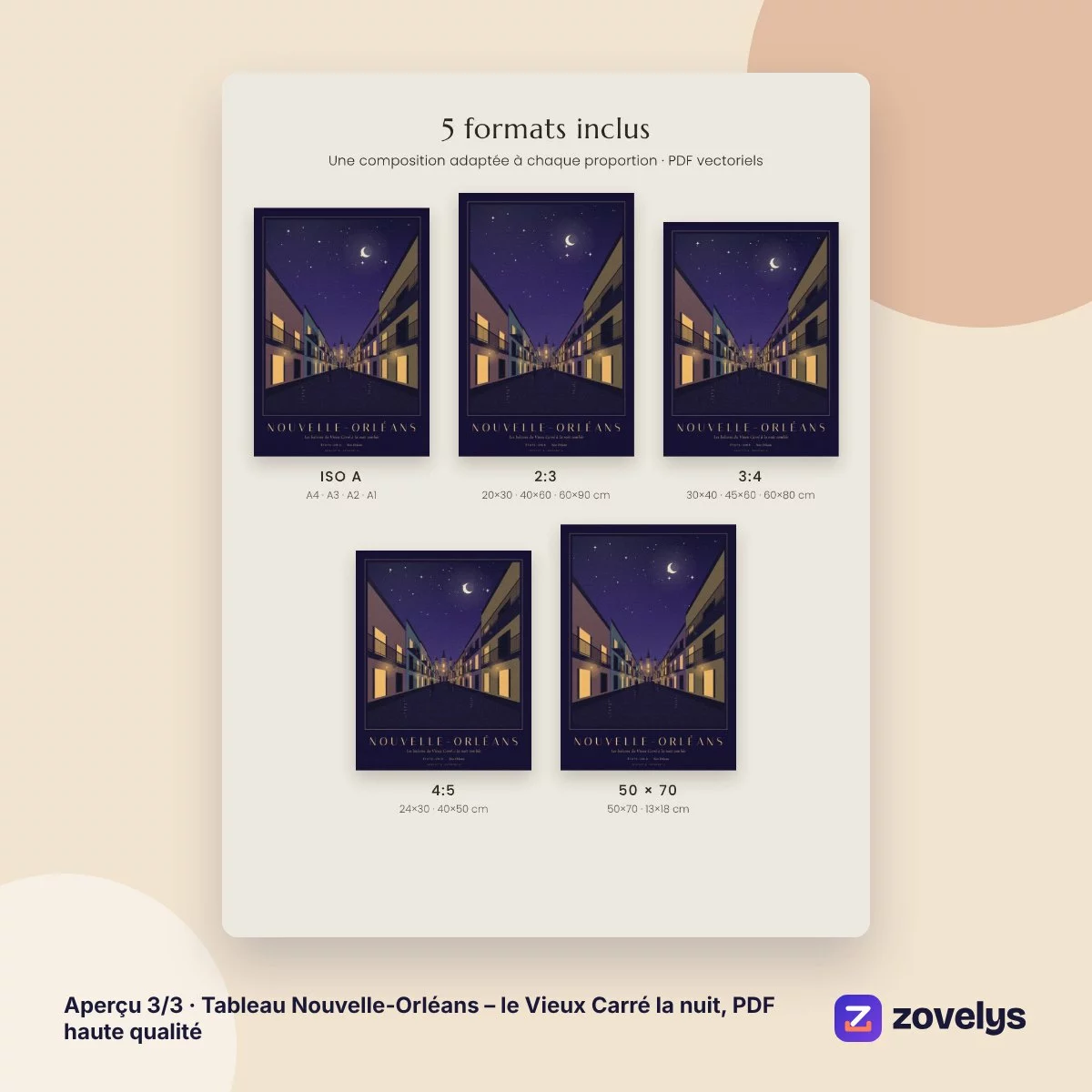 Tableau Nouvelle-Orléans – le Vieux Carré la nuit, PDF haute qualité – aperçu 3