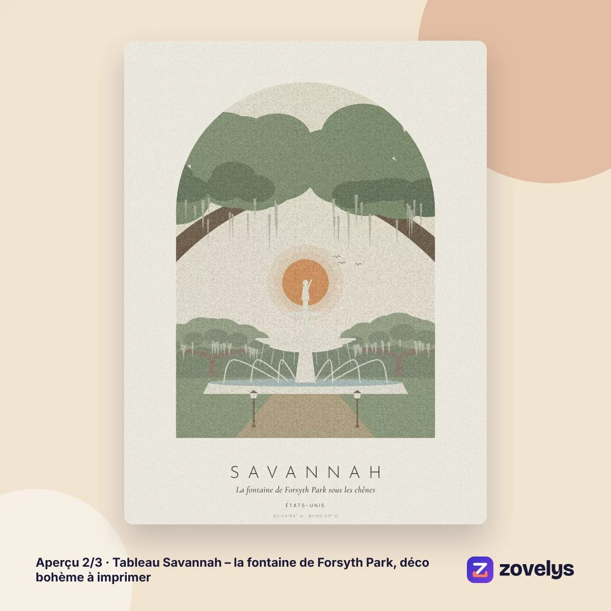 Tableau Savannah – la fontaine de Forsyth Park, déco bohème à imprimer – aperçu 2