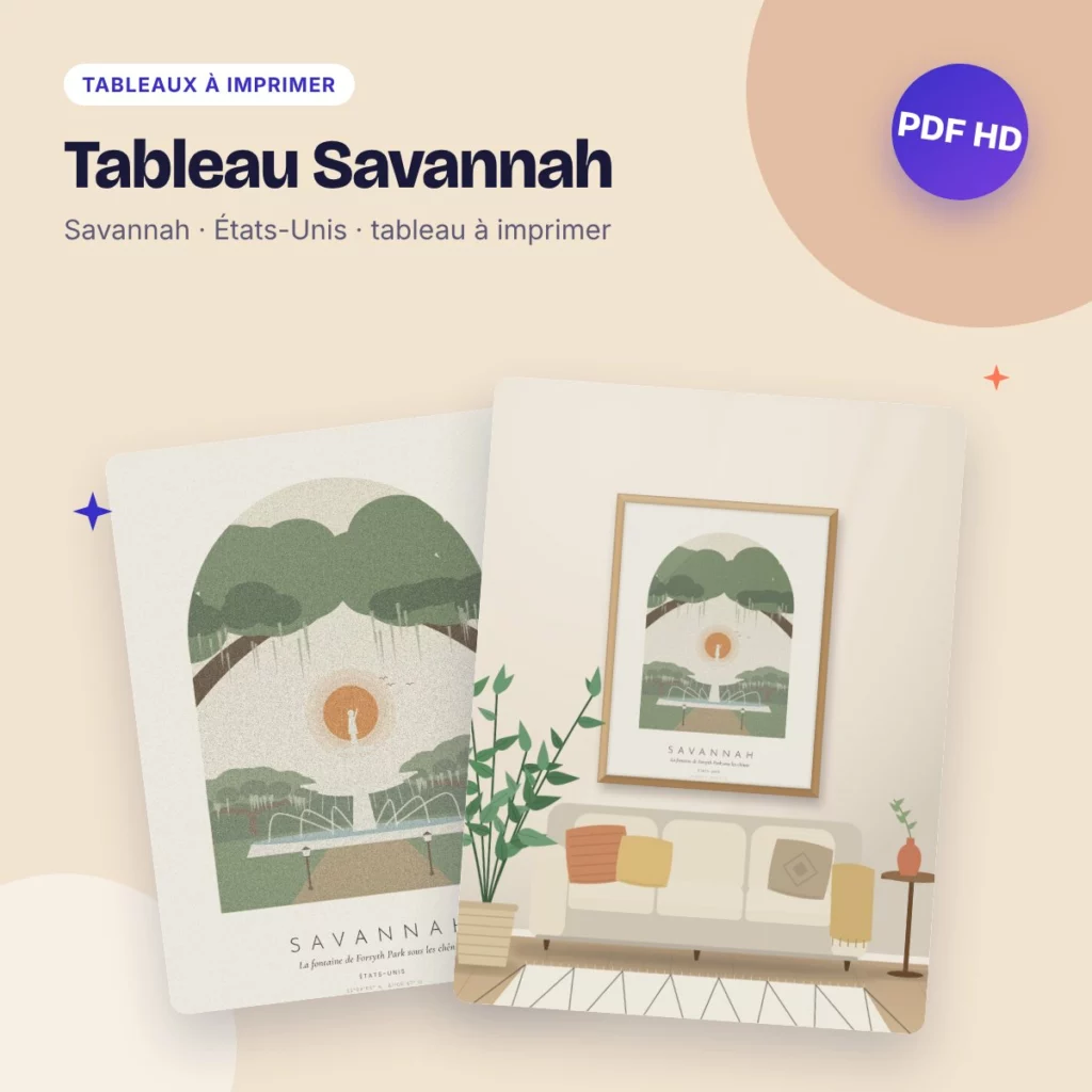 Tableau Savannah – la fontaine de Forsyth Park, déco bohème à imprimer
