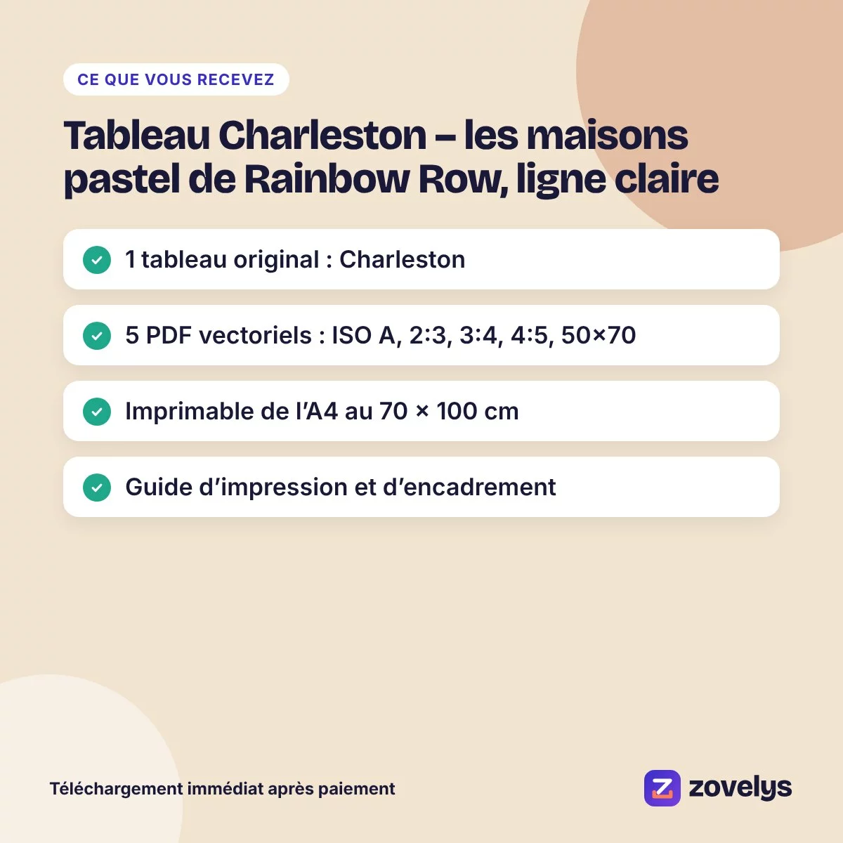 Tableau Charleston – les maisons pastel de Rainbow Row, ligne claire – aperçu 4