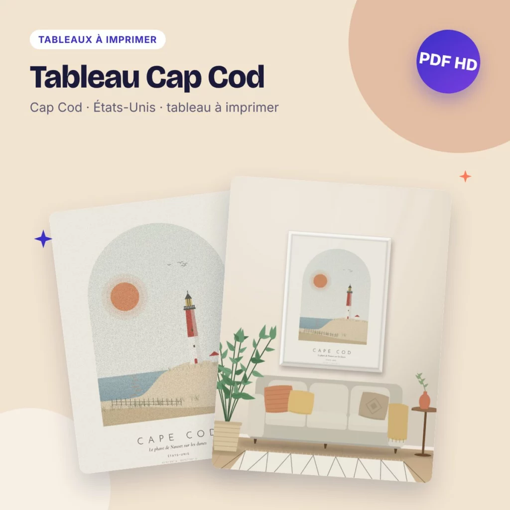 Tableau Cap Cod – le phare de Nauset sur les dunes, déco bohème