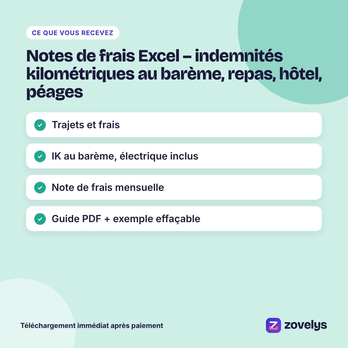Notes de frais Excel – indemnités kilométriques au barème, repas, hôtel, péages – aperçu 4