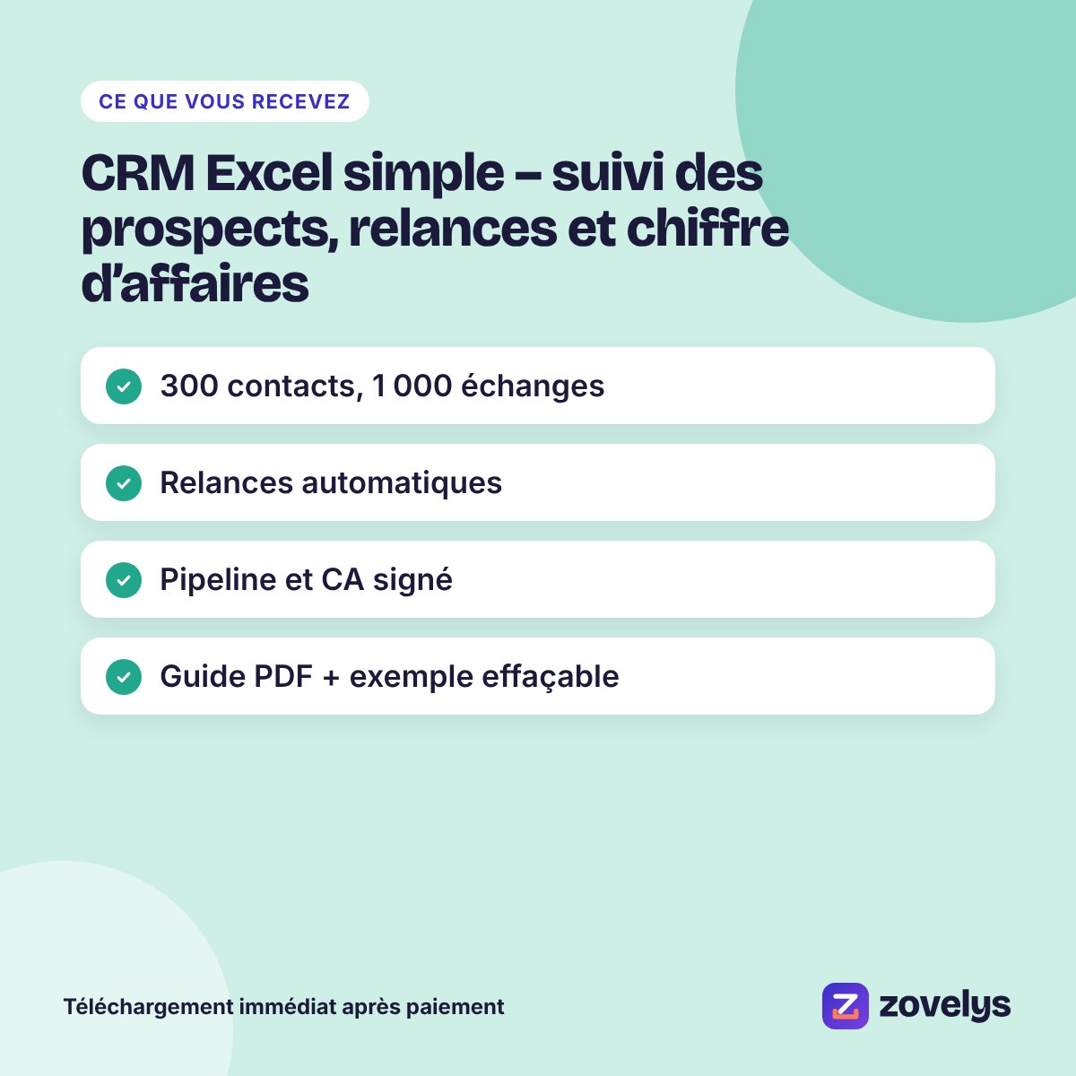 CRM Excel simple – suivi des prospects, relances et chiffre d’affaires – aperçu 4