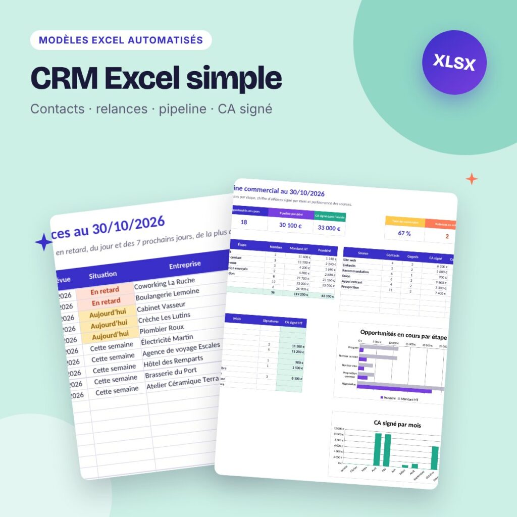 CRM Excel simple – suivi des prospects, relances et chiffre d’affaires
