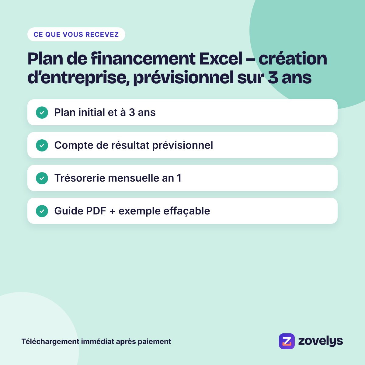 Plan de financement Excel – création d’entreprise, prévisionnel sur 3 ans – aperçu 4