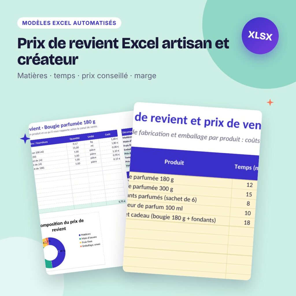 Prix de revient Excel artisan et créateur – coût de fabrication et prix de vente