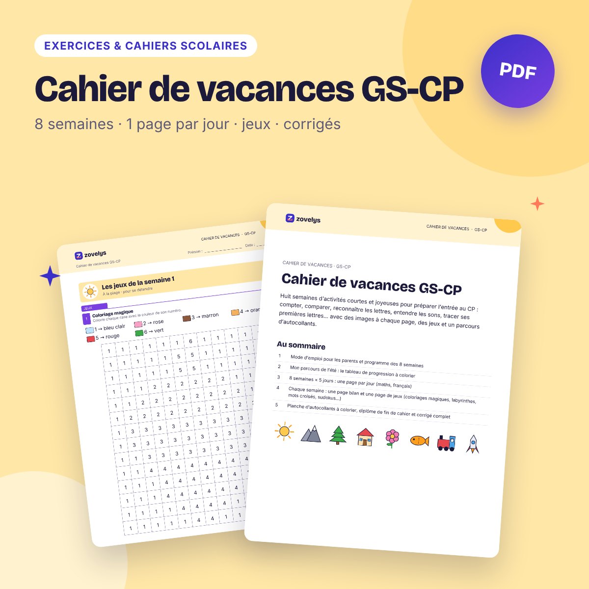 Cahier de vacances GS-CP – 8 semaines de jeux et d’activités, avec corrigés