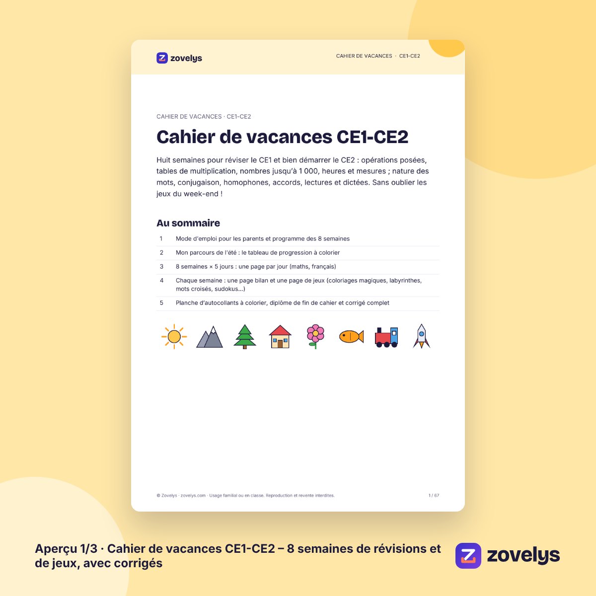 Cahier de vacances CE1-CE2 – 8 semaines de révisions et de jeux, avec corrigés – aperçu 1